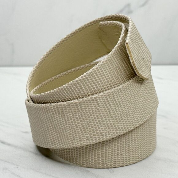 Off White Embossed Faux Leather No Buckle Belt Size Small S Womens - Picture 4 of 12
